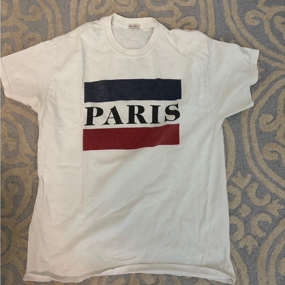 White Brandy Melville T-Shirt with Paris Graphic